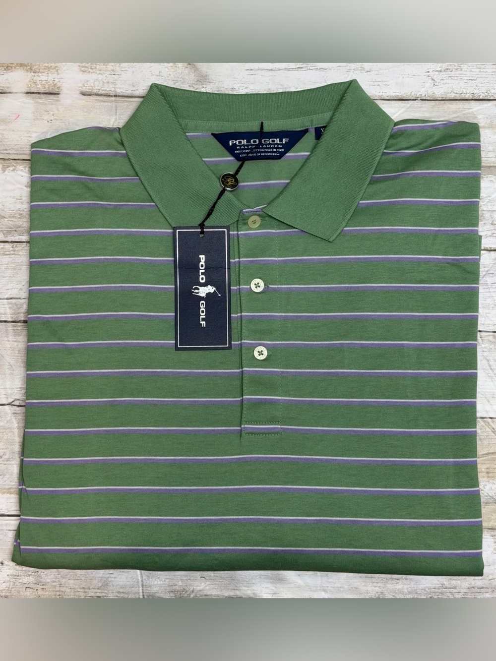 Ralph Lauren Polo Golf Green with Lavender Stripe Performance Polo New With Tag
